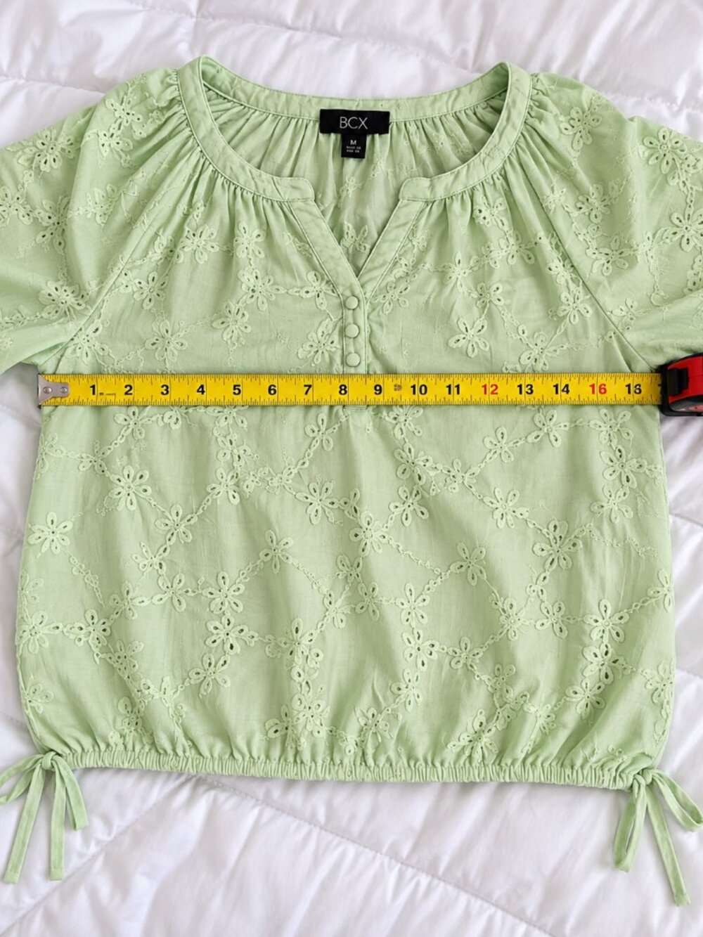 BCX Mint Green Floral Embroidered Long Sleeve Blouse Size M - Picture 9 of 9